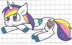 Size: 750x474 | Tagged: safe, artist:cmara, derpibooru import, oc, oc:prince novel, unofficial characters only, alicorn, pony, alicorn oc, graph paper, lying down, offspring, parent:princess cadance, parent:shining armor, parents:shiningcadance, solo, traditional art