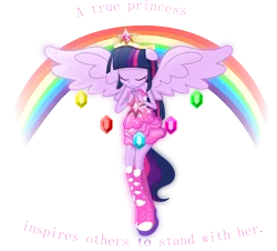 Size: 7000x6332 | Tagged: safe, artist:theshadowstone, derpibooru import, twilight sparkle, twilight sparkle (alicorn), equestria girls, absurd resolution, big crown thingy, boots, clothes, dress, elements of harmony, eyes closed, fall formal outfits, floppy ears, high heel boots, ponied up, pony ears, quote, rainbow, simple background, smiling, solo, sparkles, spread wings, transparent background, vector, wings