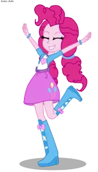Size: 3130x5474 | Tagged: safe, artist:asika-aida, derpibooru import, pinkie pie, equestria girls, alternate hairstyle, balloon, boots, bracelet, clothes, high heel boots, jewelry, praise the sun, skirt, solo