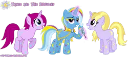 Size: 1333x600 | Tagged: safe, artist:osipush, derpibooru import, fuchsia blush, lavender lace, trixie, ponified, equestria girls, background human, bling, equestria girls ponified, female, microphone, rainbow power, rainbow power-ified, simple background, transparent background, trio, trixie and the illusions, vector