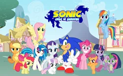 Size: 600x375 | Tagged: safe, artist:snicketbar, derpibooru import, apple bloom, applejack, fluttershy, pinkie pie, rainbow dash, rarity, scootaloo, spike, sweetie belle, twilight sparkle, vinyl scratch, chaos in equestria, crossover, cutie mark crusaders, exploitable meme, image, mane seven, mane six, meme, png, sonic the hedgehog, sonic the hedgehog (series)