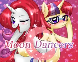 Size: 1000x800 | Tagged: safe, artist:jurisalis, derpibooru import, moondancer, pony, amending fences, bipedal, blushing, duality, frown, glasses, open mouth, pixiv, smiling, sparkles, square crossover, stars, wavy mouth, wink