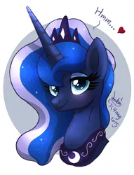 Size: 880x1150 | Tagged: artist:joakaha, blushing, derpibooru import, heart, looking at you, portrait, princess luna, safe, smiling, solo