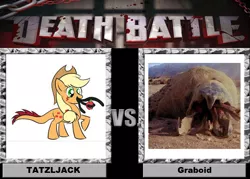 Size: 900x643 | Tagged: applejack, death battle, derpibooru import, graboid, meme, monster pony, original species, safe, tatzljack, tatzlpony, tremors