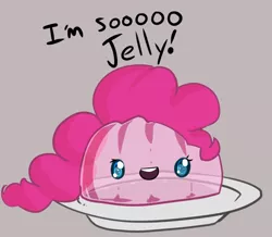 Size: 1280x1118 | Tagged: adorawat, artist:acharmingpony, cute, :d, derpibooru import, diapinkes, inanimate tf, jelly, literal, looking at you, open mouth, pinkie pie, plate, pun, safe, smiling, solo, transformation, wat