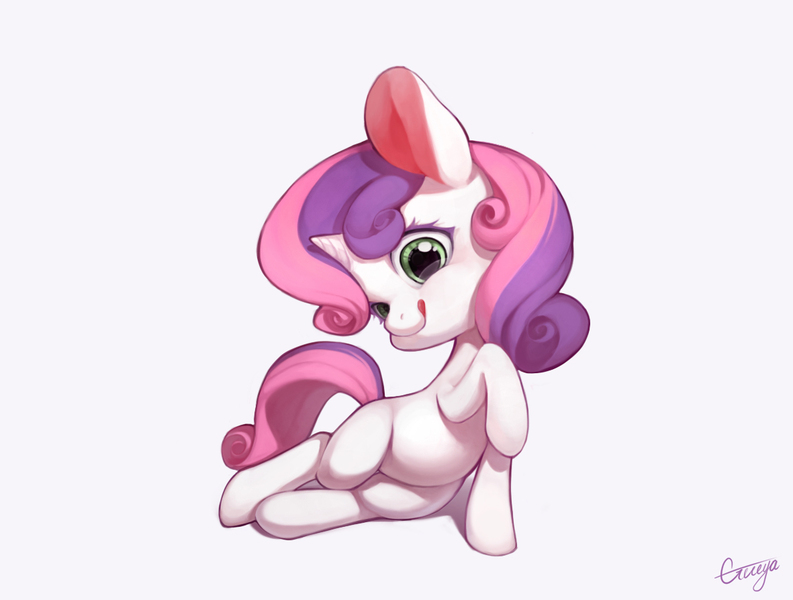 Size: 1181x894 | Tagged: safe, artist:ciciya, derpibooru import, sweetie belle, cute, diasweetes, pixiv, solo, tongue out