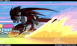 Size: 1277x766 | Tagged: artist:droll3, crossover, derpibooru import, friendship express, guilty gear, ponified, running, safe, sol badguy, solo, train