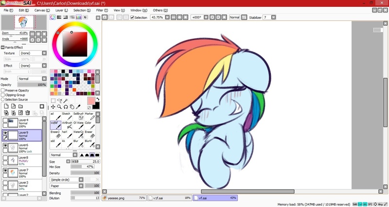 Size: 1366x728 | Tagged: source needed, safe, artist:carlos, derpibooru import, rainbow dash, blushing, cute, eyes closed, floppy ears, grin, paint tool sai, smiling, solo, windows, windows 8