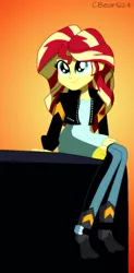 Size: 600x1222 | Tagged: safe, artist:cbear624, derpibooru import, sunset shimmer, equestria girls, friendship through the ages, my past is not today, rainbow rocks, cute, looking at you, shimmerbetes, sitting, smiling, solo