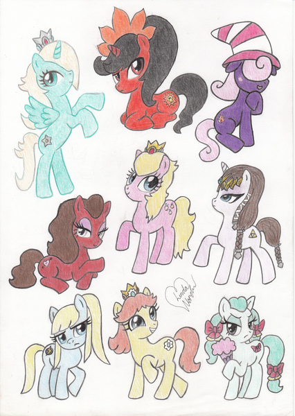 Size: 2480x3496 | Tagged: safe, artist:marindashy, derpibooru import, ponified, alicorn, earth pony, pegasus, pony, unicorn, ashley, crossover, donkey kong series, lady bow, metroid, nintendo, paper mario, paper mario: the thousand year door, pauline, princess daisy, princess peach, princess zelda, rosalina, samus aran, super mario bros., super mario galaxy, super mario land, the legend of zelda, traditional art, trans girl, update, vivian, warioware