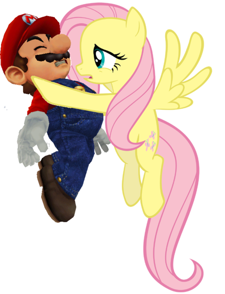 Size: 644x842 | Tagged: safe, artist:fjojr, artist:iocainepower, derpibooru import, fluttershy, pegasus, pony, 3d, flying, mario, open mouth, simple background, spread wings, super mario bros., transparent background, vector, why