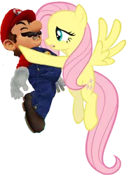Size: 644x842 | Tagged: safe, artist:fjojr, artist:iocainepower, derpibooru import, fluttershy, pegasus, pony, 3d, flying, mario, open mouth, simple background, spread wings, super mario bros., transparent background, vector, why