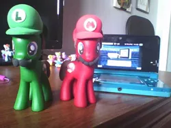 Size: 640x480 | Tagged: 3ds, artist:silverband7, brushable, custom, derpibooru import, irl, luigi, mario, nintendo, photo, ponified, rainbow dash, safe, super mario bros., toy