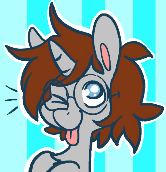 Size: 950x987 | Tagged: safe, artist:goatsocks, derpibooru import, oc, unofficial characters only, pony, unicorn, :p, cute, glasses, looking at you, raspberry, smiling, solo, tongue out, wink