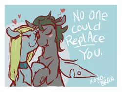 Size: 600x450 | Tagged: safe, artist:goatsocks, derpibooru import, oc, unofficial characters only, changeling, pony, unicorn, female, heart, interspecies, male, shipping, straight