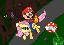 Size: 3344x2382 | Tagged: artist:tman5636, crossover, derpibooru import, fire, fluttershy, humans riding ponies, mario, marioshy, piranha plant, safe, super mario bros.