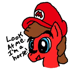 Size: 302x291 | Tagged: artist:icepony64, derpibooru import, dialogue, mario, ponified, safe, simple background, solo, super mario bros., transparent background