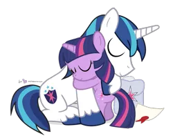 Size: 875x700 | Tagged: artist:dm29, bbbff, cute, derpibooru import, diploma, duo, eyes closed, filly, hug, julian yeo is trying to murder us, safe, shining armor, simple background, sitting, smiling, transparent background, twiabetes, twilight sparkle, vector, younger
