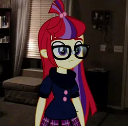 Size: 444x439 | Tagged: artist needed, safe, derpibooru import, moondancer, equestria girls, cute, dancerbetes, dark room, equestria girls in real life, equestria girls-ified, neet, night