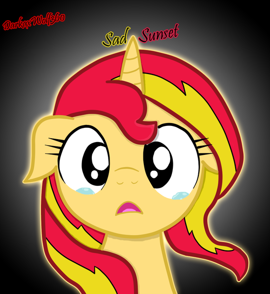 Size: 856x934 | Tagged: safe, artist:darkaxwolf360, derpibooru import, sunset shimmer, pony, unicorn, crying, looking at you, open mouth, sad, solo, sunsad shimmer