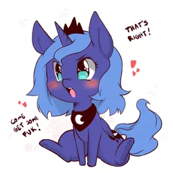 Size: 900x900 | Tagged: suggestive, artist:cold-blooded-twilight, derpibooru import, princess luna, alicorn, pony, :o, blushing, female, filly, foal, fuk, glare, heart, s1 luna, simple background, solo, solo female, vulgar, white background, wingding eyes, woona