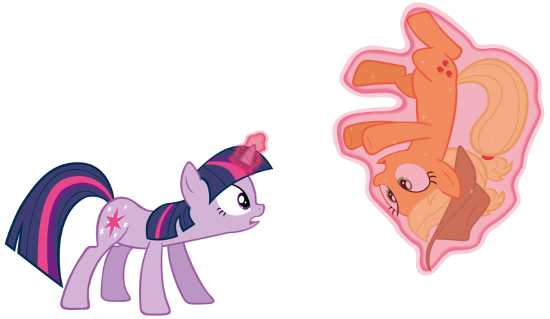 Size: 5923x3433 | Tagged: safe, artist:fehlung, derpibooru import, applejack, twilight sparkle, magic, simple background, telekinesis, transparent background, vector