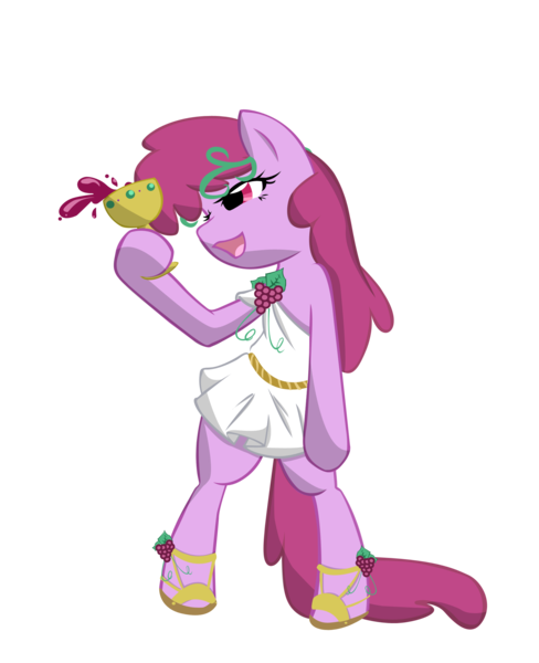 Size: 1627x2000 | Tagged: dead source, safe, artist:bamboodog, artist:nicolasnsane, derpibooru import, berry punch, berryshine, earth pony, pony, alcohol, bipedal, clothes, dionysus, drink, female, greek, hoof hold, mare, sandals, simple background, solo, transparent background, vector