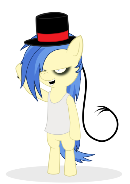 Size: 3000x4243 | Tagged: semi-grimdark, artist:sollace, derpibooru import, oc, oc:astral blitzen, unofficial characters only, pony, .mov, bipedal, clothes, glare, hat, open mouth, simple background, smirk, solo, t-shirt, top hat, transparent background, vector, whip