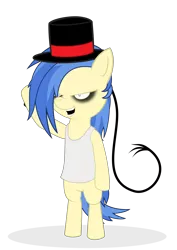 Size: 3000x4243 | Tagged: semi-grimdark, artist:sollace, derpibooru import, oc, oc:astral blitzen, unofficial characters only, pony, .mov, bipedal, clothes, glare, hat, open mouth, simple background, smirk, solo, t-shirt, top hat, transparent background, vector, whip