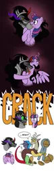 Size: 482x1500 | Tagged: suggestive, artist:merrypaws, derpibooru import, discord, king sombra, twilight sparkle, twilight sparkle (alicorn), alicorn, pony, umbrum, unicorn, angry, blushing, blushing profusely, comic, confused, covering face, crack shipping, double facehoof, embarrassed, eye contact, facehoof, female, floppy ears, frown, glare, grin, innocent, licking, lidded eyes, looking at each other, male, mare, neck licking, nutcracker, pun, shadow, shipping, simple background, smiling, smirk, spread wings, stallion, straight, tentacles, tongue out, twibra, visual pun, walnut, white background, wide eyes, wing hands, wings