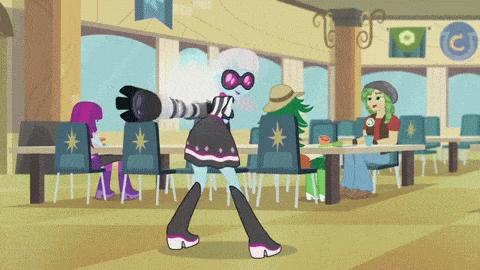 Size: 480x270 | Tagged: safe, derpibooru import, screencap, mystery mint, photo finish, sandalwood, sweet leaf, equestria girls, friendship games, photo finished, animated, ass, background human, boots, cafeteria, clothes, hat, high heel boots, shoes