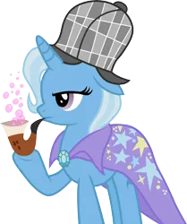 Size: 6000x7179 | Tagged: safe, artist:firestorm-can, derpibooru import, trixie, pony, unicorn, .svg available, absurd resolution, bubble, bubble pipe, deerstalker, detective, female, hat, mare, pipe, sherlock holmes, simple background, solo, transparent background, vector