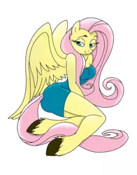 Size: 628x800 | Tagged: anthro, artist:derpyhooves113, artist:geistdagger, bedroom eyes, breasts, clothes, derpibooru import, dress, edit, female, fluttershy, looking at you, safe, smiling, solo, unguligrade anthro, unshorn fetlocks