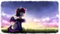 Size: 1280x720 | Tagged: artist:kotosova, derpibooru import, glasses, grass, grass field, oc, safe, solo, unofficial characters only