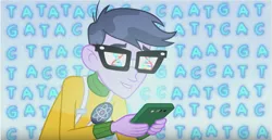 Size: 857x441 | Tagged: safe, derpibooru import, screencap, microchips, a banner day, equestria girls, friendship games, calculator, dna, genetic engineering, genetics, male