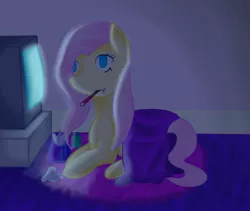 Size: 842x712 | Tagged: artist:wendy-the-creeper, blanket, derpibooru import, fluttershy, safe, sick, television, thermometer, tissue, tissue box