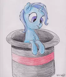Size: 1280x1513 | Tagged: safe, artist:fly1ngsquid, derpibooru import, trixie, pony, unicorn, female, hat, mare, scrunchy face, solo, top hat, traditional art