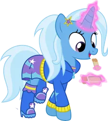 Size: 4000x4465 | Tagged: dead source, safe, artist:jeatz-axl, derpibooru import, trixie, pony, unicorn, .svg available, absurd resolution, clothes, cute, diatrixes, equestria girls outfit, female, magic, mare, peanut butter crackers, ponified humanized pony, simple background, solo, sweet dreams fuel, transparent background, vector