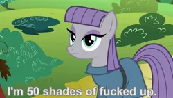 Size: 1280x720 | Tagged: derpibooru import, edit, fifty shades of grey, image macro, maud pie, meme, quote, reference, safe, solo, vulgar
