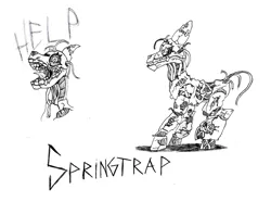 Size: 1024x763 | Tagged: artist:krashface, derpibooru import, grimdark, monochrome, springtrap