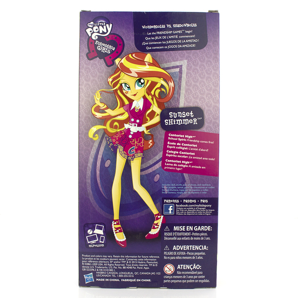 Size: 750x750 | Tagged: safe, derpibooru import, sunset shimmer, equestria girls, friendship games, box art, clothes, equestria girls logo, high heels, merchandise, outfit, solo