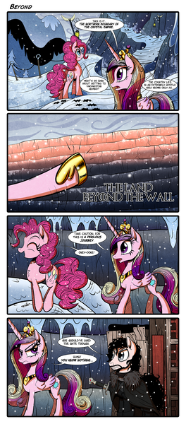 Size: 2740x6232 | Tagged: artist:gray--day, comic, derpibooru import, game of thrones, jon snow, pinkie pie, ponified, princess cadance, safe