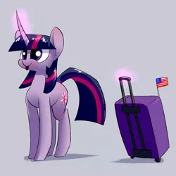 Size: 1200x1200 | Tagged: safe, derpibooru import, twilight sparkle, pony, unicorn, derpin daily, :p, american flag, cute, female, flag, magic, mare, smiling, solo, suitcase, telekinesis, tongue out, twiabetes, underpable is trying to murder us