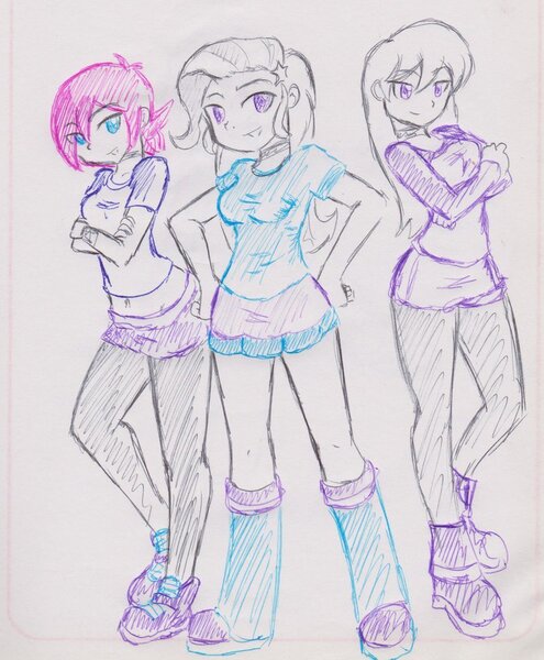 Size: 811x984 | Tagged: safe, artist:orochivanus, derpibooru import, fuchsia blush, lavender lace, trixie, equestria girls, drawing, female, sketch, traditional art, trixie and the illusions