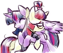 Size: 2889x2463 | Tagged: alicorn, amending fences, artist:moonseeker, cute, dancerbetes, derpibooru import, doodle, eyes closed, high res, hug, moondancer, safe, scene interpretation, twiabetes, twilight sparkle, twilight sparkle (alicorn)