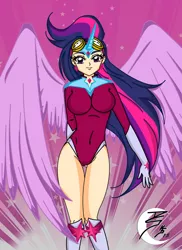 Size: 600x825 | Tagged: artist:seiroth, breasts, busty twilight sparkle, derpibooru import, female, human, humanized, leotard, masked matter-horn, solo, solo female, suggestive, twilight sparkle, twilight sparkle (alicorn), underass, winged humanization