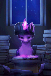 Size: 472x706 | Tagged: safe, artist:rodrigues404, derpibooru import, twilight sparkle, twilight sparkle (alicorn), alicorn, pony, animated, book, bookhorse, cinemagraph, crepuscular rays, cute, female, lidded eyes, magic, mare, night, parallax, parallax scrolling, parallaxing, reading, smiling, solo, stars, telekinesis, twiabetes, window