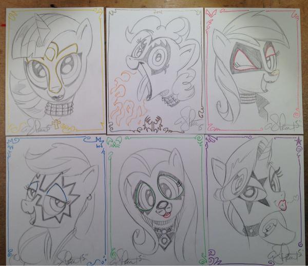 Size: 600x519 | Tagged: safe, artist:andypriceart, derpibooru import, applejack, fluttershy, pinkie pie, rainbow dash, rarity, twilight sparkle, twilight sparkle (alicorn), alicorn, fox, pony, ace frehley, ankh, eric carr, female, gene simmons, kiss (band), makeup, mane six, mare, paul stanley, peter criss, the ankh warrior, the catman, the demon, the fox, the spaceman, the starchild, tongue out, traditional art, vinnie vincent