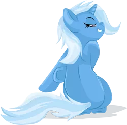 Size: 1505x1481 | Tagged: safe, artist:ostichristian, derpibooru import, trixie, pony, unicorn, back, female, mare, smiling, solo, underhoof