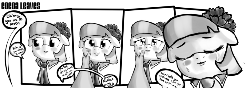 Size: 2152x775 | Tagged: artist:gab0o0, coco pommel, comic, crying, cute, derpibooru import, human, looking at you, lyrics, monochrome, safe